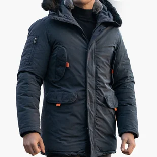 Kurtka Męska Ocieplana Parka Premium Granatowa S Granatowy - Kurtki męskie - miniaturka - grafika 1
