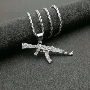 Naszyjnik srebrny z zawieszką ak47 prezent y2k - Naszyjniki - miniaturka - grafika 1