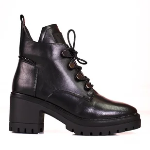 Vinceza Sznurowane botki damskie Shelovet na słupku czarne - Botki damskie - miniaturka - grafika 1