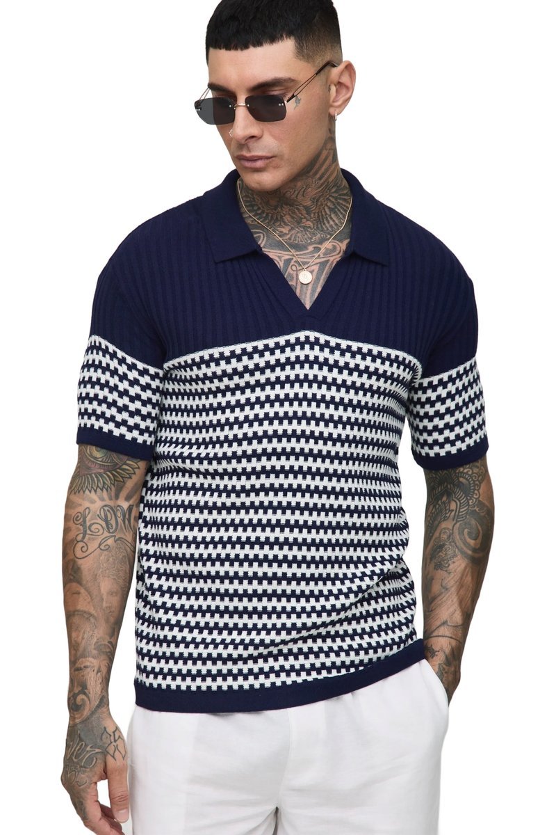 BOOHOOMAN MĘSKI SWETER WZÓR GEOMETRYCZNY Z DEKOLTEM SEREK M Z3A*