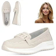 Półbuty damskie - Buty Damskie Skórzane FILIPPO Ażurowe Półbuty Na Platformie Beżowe Modne 39 - miniaturka - grafika 1