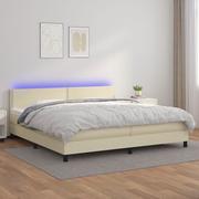 Łóżka - Lumarko Łóżko kontynentalne z LED, materac, kremowe, ekoskóra 200x200cm - miniaturka - grafika 1