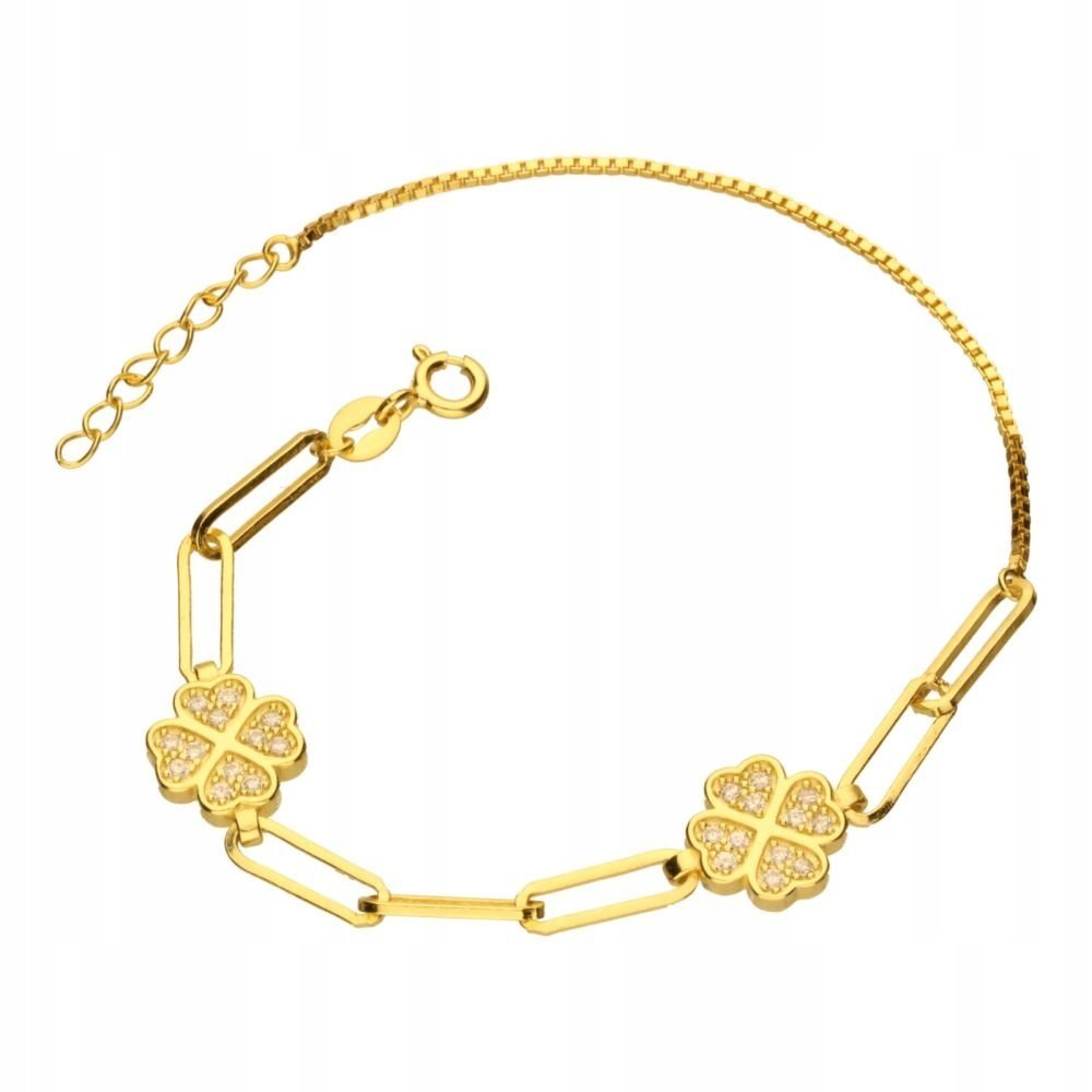 Bransoleta srebrna pozłacana z cyrkoniami na łańcuszku 4.16g na prezent