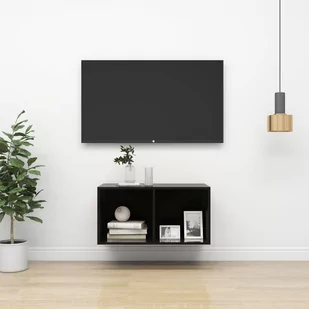 vidaXL Wisząca szafka pod TV, wysoki połysk, czarna, 37x37x72 cm - Szafki RTV - miniaturka - grafika 1