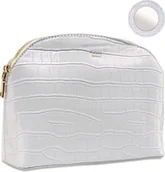 Kosmetyczki, organizery i kuferki - KOSMETYCZKA PODRÓŻNA TORBA NA KOSMETYKI BIAŁA IMITACJA SKÓRY +LUSTERKO - miniaturka - grafika 1