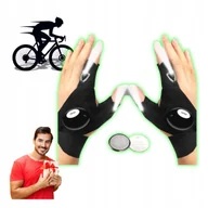 Rękawiczki rowerowe - 2x RĘKAWICE RĘKAWICZKI ROWEROWE LED Z LATARKĄ CZARNY BEZPIECZEŃSTWO - miniaturka - grafika 1