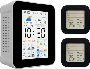 Termometr wewnętrzny i zewnętrzny, bezprzewodowa stacja pogodowa Tuya z 2 czujnikami, miernik wilgotności i temperatury, monitor prognozy w czasie rzeczywistym, obsługa budzika, daty i godziny - Stacje pogodowe Termometr wewnętrzny i zewnętrzny, bezprzewodowa stacja pogodowa Tuya z 2 czujnikami, miernik wilgotności i temperatury, monitor prognozy w czasie rzeczywistym, obsługa budzika, daty i godziny - Stacje pogodowe - miniaturka - grafika 1