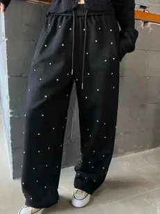 Damskie dresy z kryształkami - Czarny - Spodnie sportowe damskie - miniaturka - grafika 1