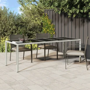 Stół ogrodowy, biały, 250x100x75cm, rattan PE i szkło hartowane - Stoły ogrodowe - miniaturka - grafika 1