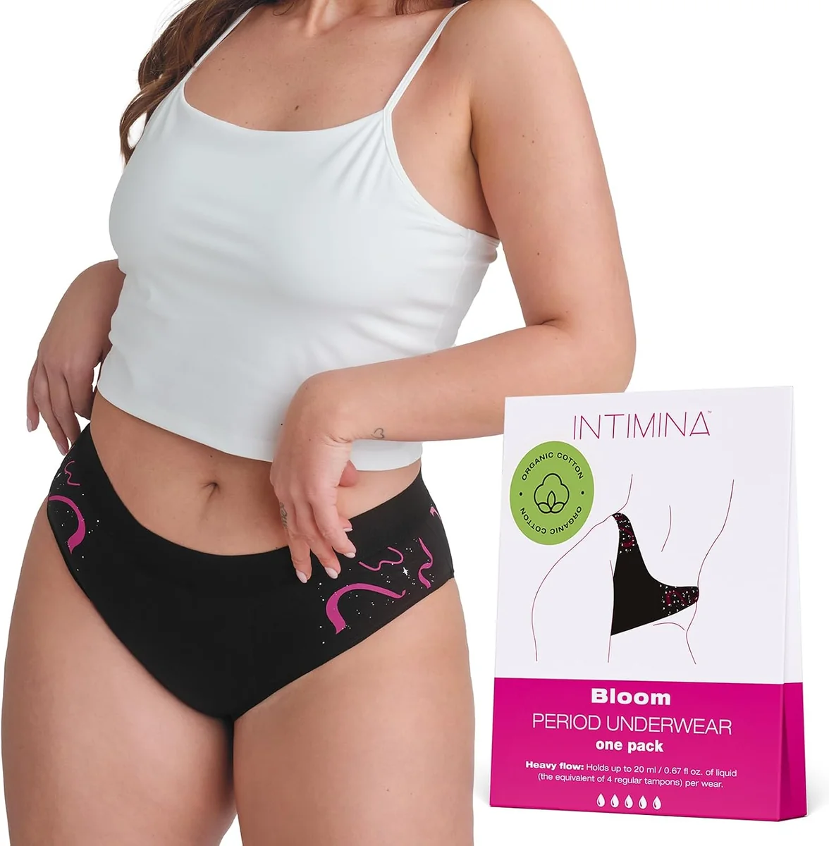 Majtki menstruacyjne INTIMINA Bloom XL czarne 3 sztuki bawełna