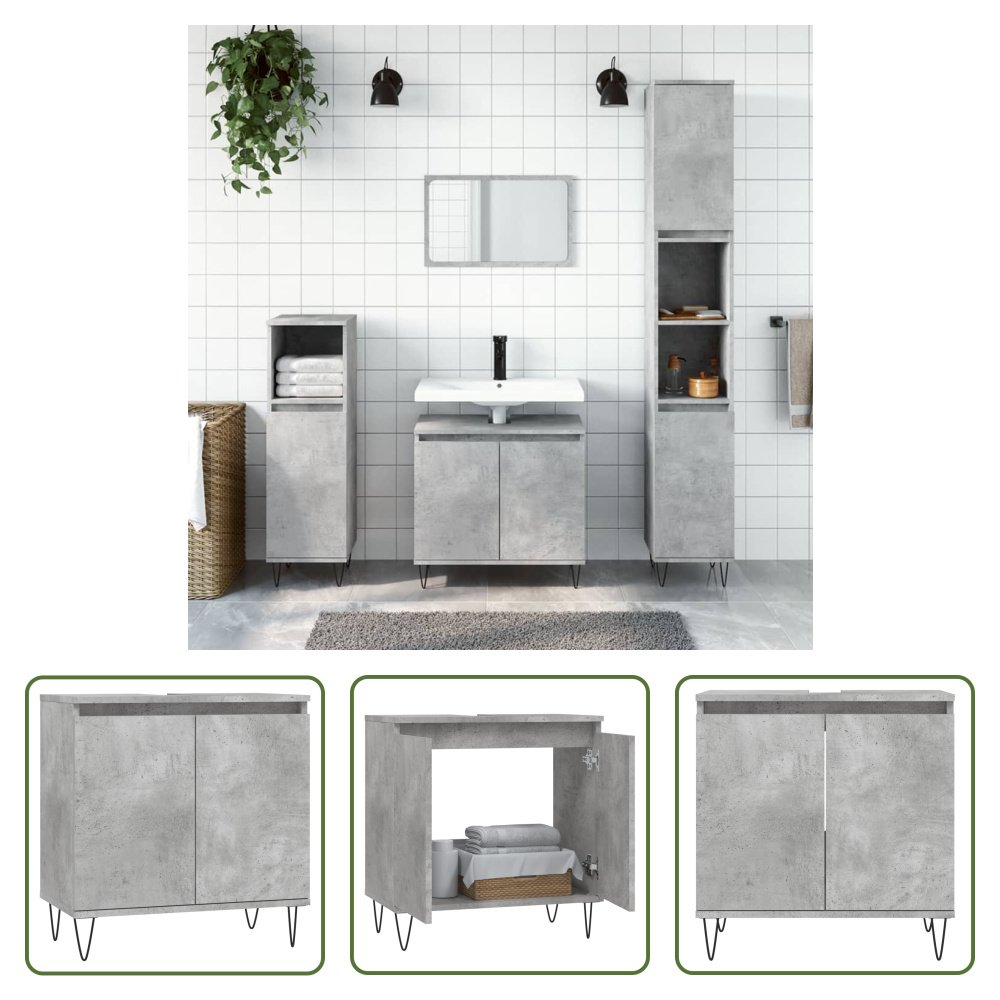 The Living Store Szafka łazienkowa betonowa szara 58 x 33 x 60 cm materiał drewnopochodny