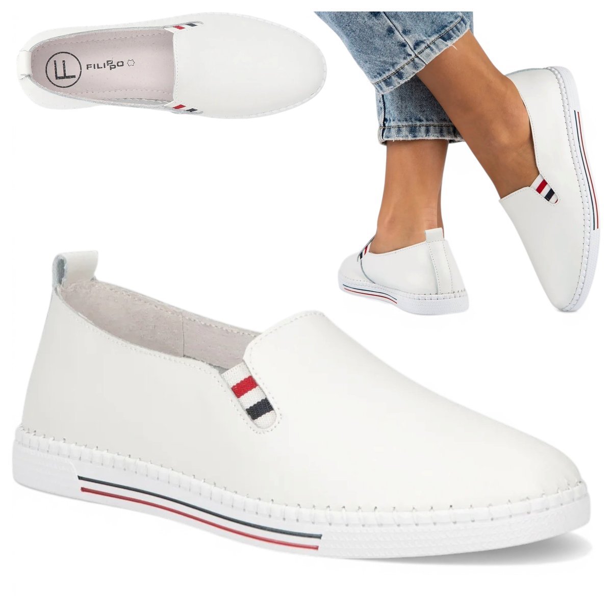 FILIPPO Oddychające Półbuty SKÓRA NATURALNA Letnie Obuwie Wsuwane 38