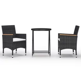 vidaXL 3-częściowy zestaw bistro rattan PE i szkło hartowane czarny 3058384 - Meble ogrodowe - miniaturka - grafika 1