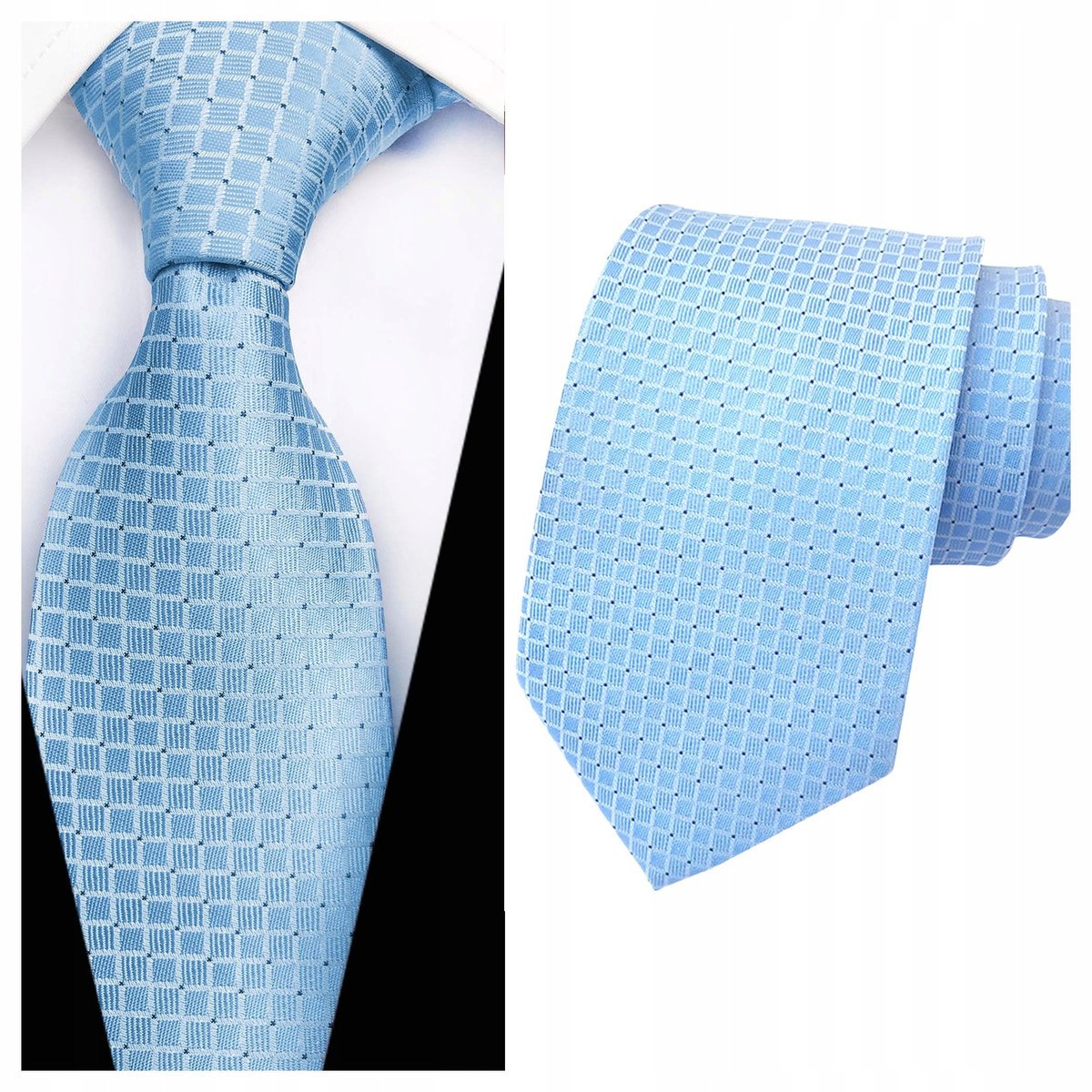 Krawat męski klasyczny w kratkę - niebieski