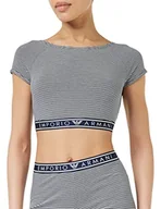Koszulki i topy damskie - Emporio Armani Damski top z nadrukiem Cotton Crop Top, Marine/Yogurt Str., S - miniaturka - grafika 1