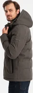 Kurtki męskie - Męska kurtka casualowa puffer z wełną ciemnooliwkowy melanż V4 OM-JAHP-0203 S - miniaturka - grafika 1
