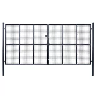 vidaXL Brama ogrodowa z siatki, galwanizowana stal, 400x200 cm, szara - Akcesoria do ogrodzeń - miniaturka - grafika 1