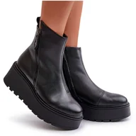 Botki damskie - Ocieplane Botki Damskie Na Koturnie I Platformie Skóra Naturalna Czarne Vinceza 58340 - miniaturka - grafika 1