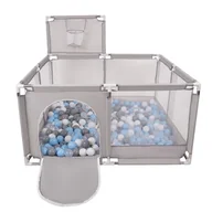 Łóżeczka i kojce - Selonis Boisko KK-100X z piłeczkami 6cm szary: szary-biały-transparent-babyblue 125x125x105/200piłek Zabawka kojec - miniaturka - grafika 1