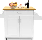 Wózki kuchenne - TWOLIIN Wózek kuchenny z blatem Wyspa kuchenna wykonana z drewna Szafka kuchenna na kółkach Wózek do serwowania z szufladą i półką, wózek Wózek kuchenny w stylu wiejskim Biały - miniaturka - grafika 1