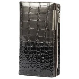 Portfel Damski Skórzany GREGORIO Lakierowany Długi Z Suwakiem Na Zewnątrz BC-124 SZARY 19,5 x 10 x 3,5 [cm] - Portfele - miniaturka - grafika 1