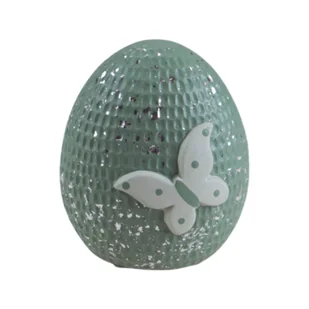 Figurka ceramiczna jajko 9,5 cm biało-zielona mix wzorów - Wielkanoc - miniaturka - grafika 1