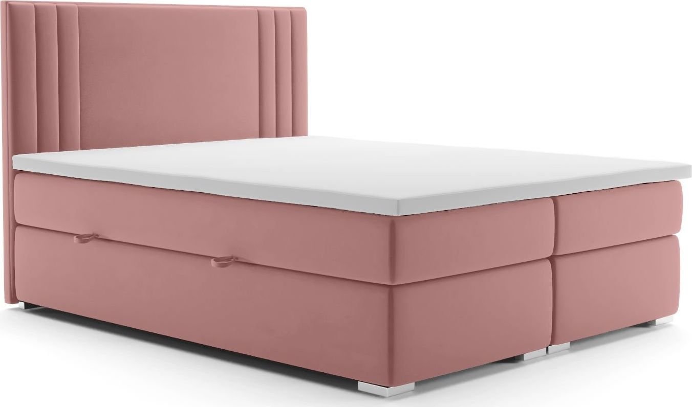 LAVERTO Łóżko kontynentalne MAO 160x200 różowe velvet z pojemnikiem