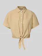 Bluzki damskie - Bluzka koszulowa krótka z mieszanki wiskozy i bawełny z dodatkiem lnu model ‘JAKIRI’ - miniaturka - grafika 1