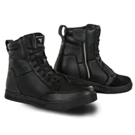 Buty motocyklowe - SHIMA BLAKE męskie buty motocyklowe - skórzane, wzmocnione, przewiewne trampki motocyklowe z ochraniaczami kostki, antypoślizgową podeszwą i nadkładką zmiany biegów (Czarne, 46) - miniaturka - grafika 1