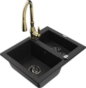 Zlewozmywaki z baterią - Mexen Carlos zlewozmywak granitowy 1,5-komorowy z baterią kuchenną Savita, czarny - 6518-77-672601-50-B - miniaturka - grafika 1