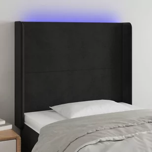 vidaXL Zagłówek do łóżka z LED, czarny, 93x16x118/128 cm, aksamit - Inne meble do sypialni - miniaturka - grafika 1