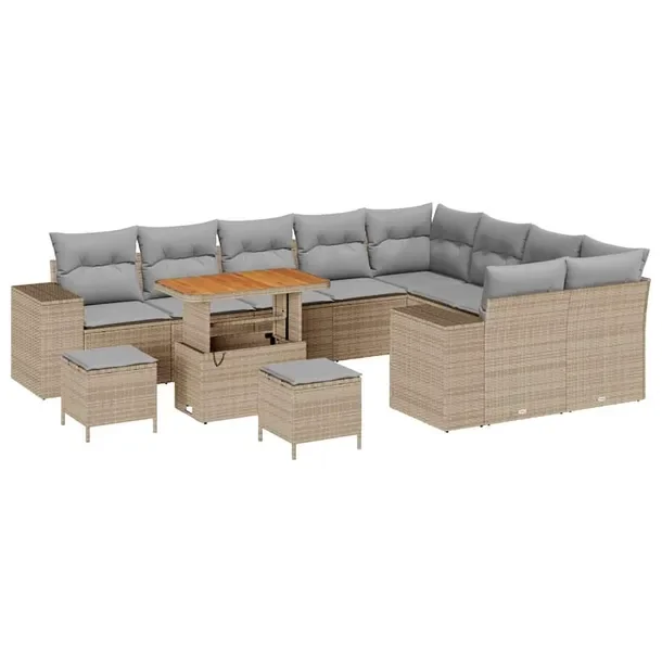 Zestaw Ogrodowy Sofa Narożna z Rattanu, 5 Elementów, Beżowy, Modularny