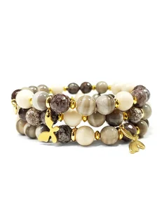 Krzemień pasiasty, obsydian śnieżny, kamień rzeczny, hematyt bransoletka - Bransoletki - miniaturka - grafika 1