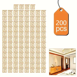 TEMU 200 sztuk Złoty Geometryczny Klucza Greckiego Naklejki Lusterka Akrylowego na Ścianę, Wytrzymałe Samoprzylepne Naklejki na Rogi, , Dekoracyjne - Inne - miniaturka - grafika 1