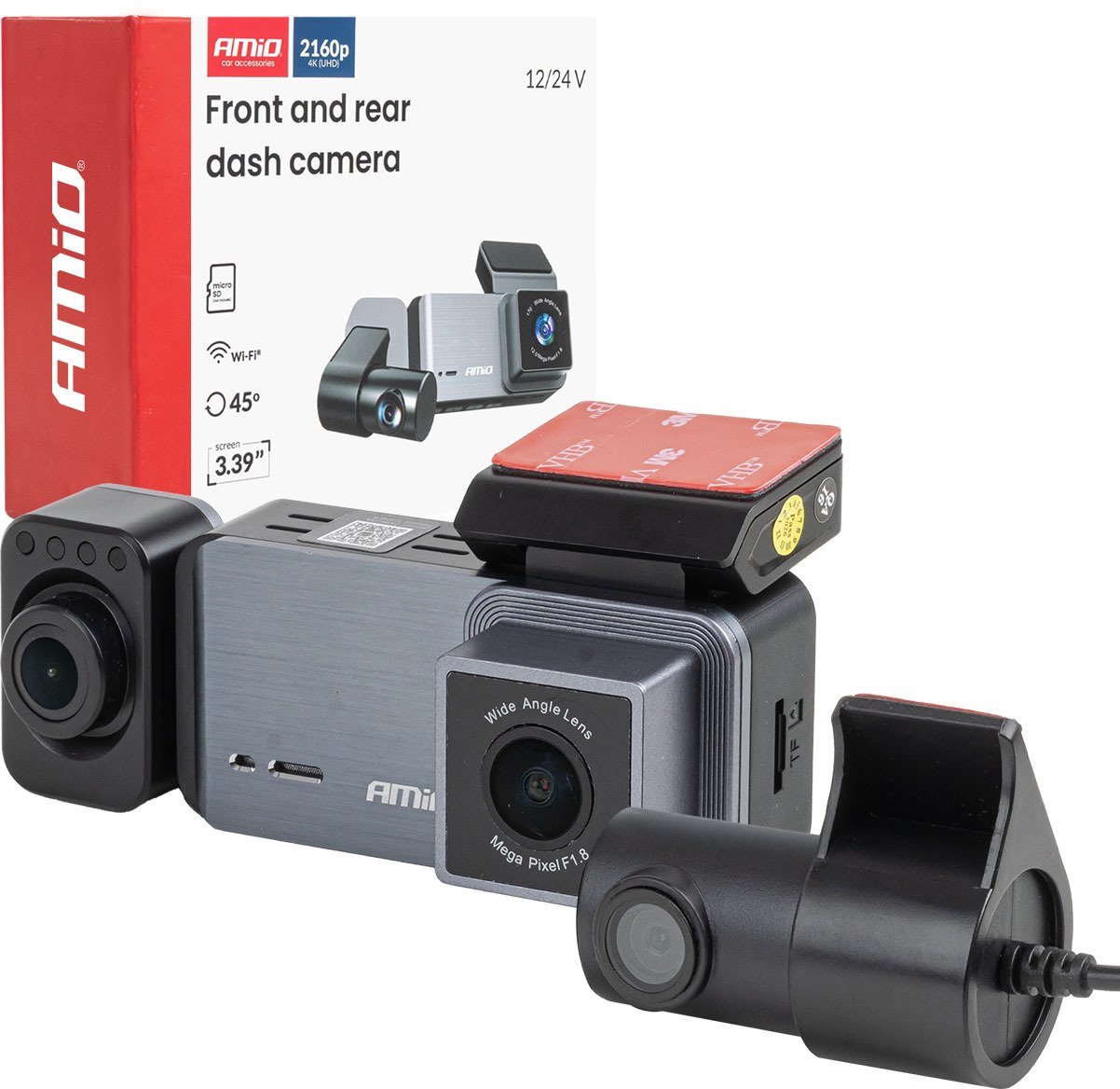 AMiO Wideorejestrator samochodowy 4k + 1k + 2k wlan wifi uhd 512 gb amio-04802