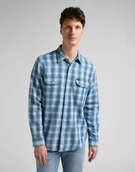 Koszule męskie - Lee Worker Shirt Męska Koszula W Kratę Długi Rękaw Indigo L68Hokdk-5Xl - miniaturka - grafika 1