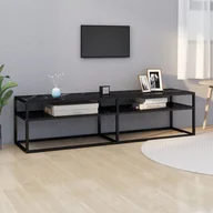 Szafki RTV - Lumarko Szafka pod TV, czarny marmur, 160x40x40,5 cm, szkło hartowane - miniaturka - grafika 1