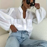 Koszule damskie - TEMU Ling Jiang BK0828006 Elegancka koszula damska - Biała koszula z kołnierzykiem, idealna na co dzień i na specjalne okazje, można prać w pralce, - miniaturka - grafika 1