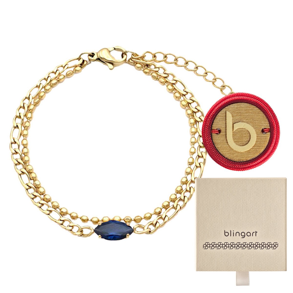 Bransoletka damska pozłacana niebieski kamień stal chirurgiczna BLINGART