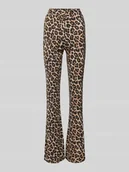 Spodnie damskie - Spodnie materiałowe o rozkloszowanym kroju ze zwierzęcym nadrukiem model ‘PASA’ - miniaturka - grafika 1