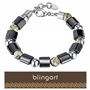 BLINGART Bransoletka męska z HEMATYTEM i JASPISEM SZARYM koraliki REGULACJA - Bransolety męskie - miniaturka - grafika 1