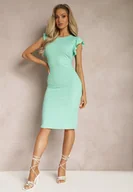 Sukienki - Miętowa Midi Sukienka o Dopasowanym Kroju z Falbanką zamiast Rękawa Obeatria - Renee - miniaturka - grafika 1