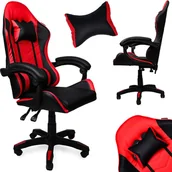 Fotele gamingowe - Fotel gamingowy krzesło obrotowe ekoskóra czarno-czerwony - miniaturka - grafika 1