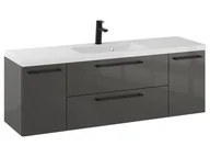 Szafki łazienkowe - Szafka Wisząca Z Umywalką RON 140 cm D - Titan Wysoki Połysk - Uchwyty Czarne Matowe - miniaturka - grafika 1