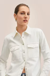 Koszule damskie - Mango koszula jeansowa Julie damska kolor beżowy regular z kołnierzykiem klasycznym - grafika 1
