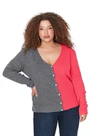 Swetry damskie - Trendyol Damski sweter kardigan z dekoltem w serek Colorblock Relaxed Plus Size, antracytowy, 2XL, Antracyt, XXL - miniaturka - grafika 1