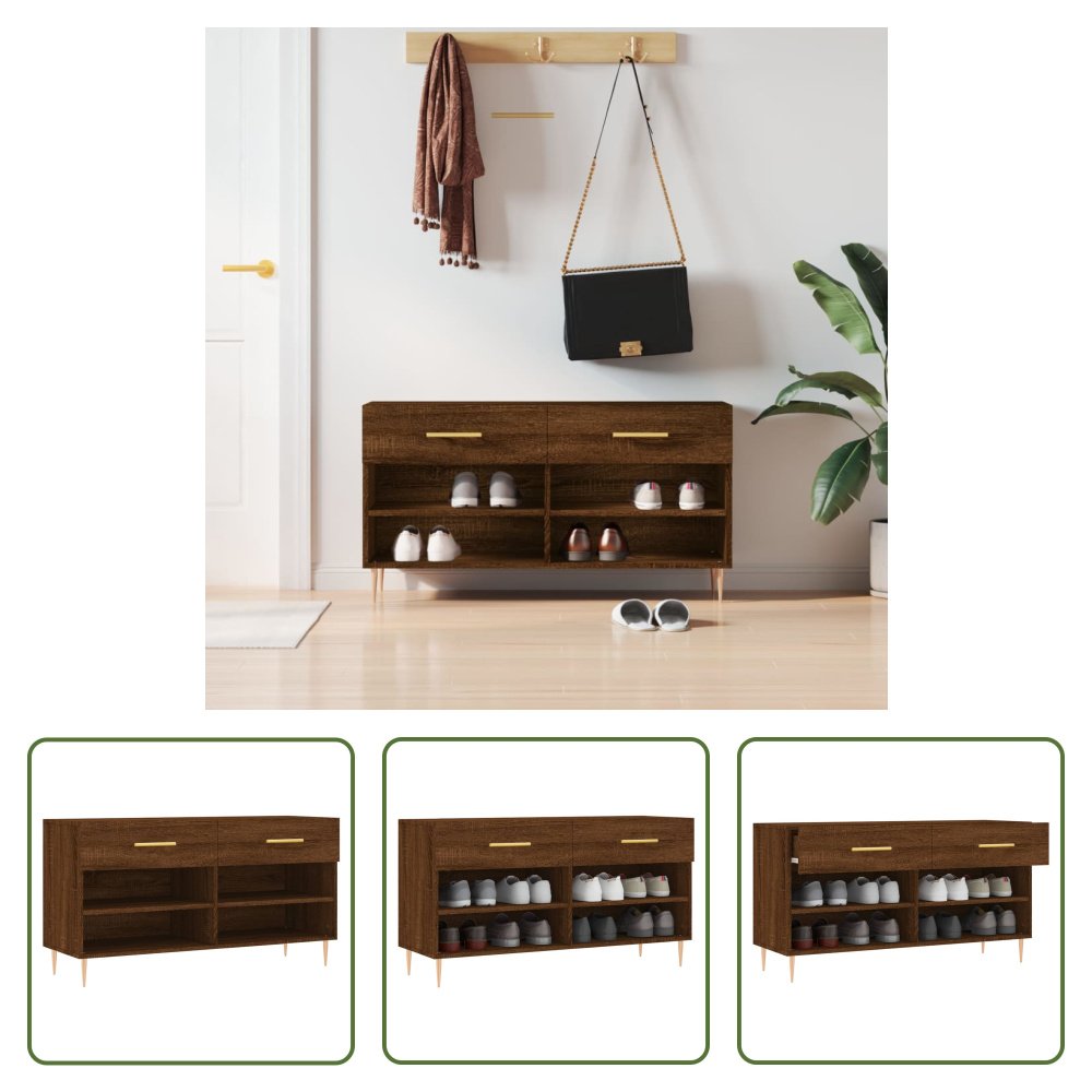 The Living Store Ławka na buty brązowy dąb 102x35x55 cm Materiał drewnopochodny