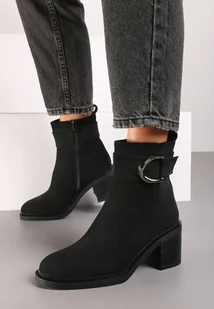 Czarne Botki na Obcasie w Stylu Sztybletów Ozdobione Klamrą Irilisae - Botki damskie - miniaturka - grafika 1
