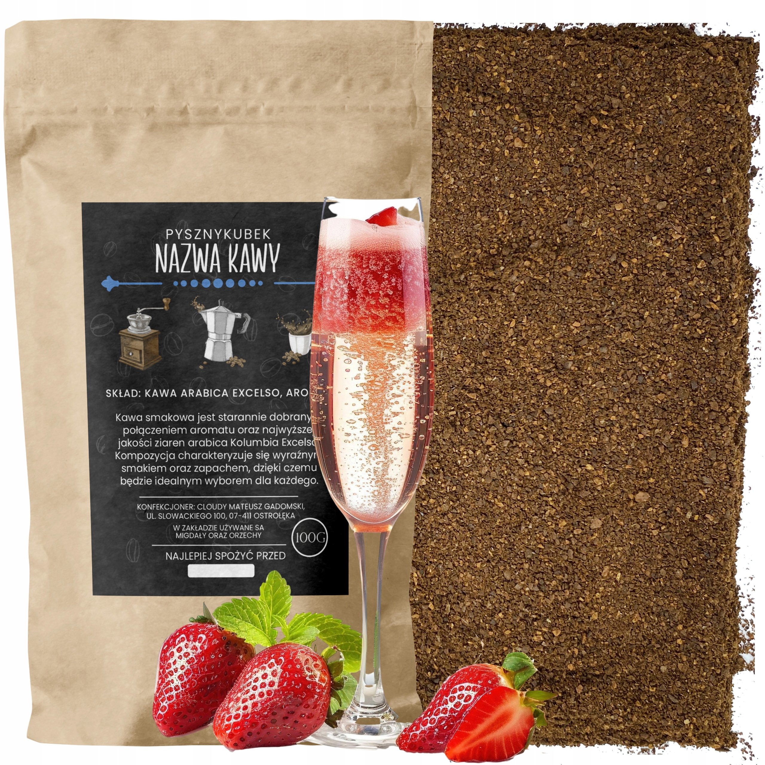 Kawa Mielona smakowa Truskawki W Szampanie 1000g 1kg