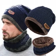 Czapki damskie - Czapka I Komin Zestaw Męska Damska Zimowa Ciepła Dwuwarstwowa Beanie Granat - miniaturka - grafika 1